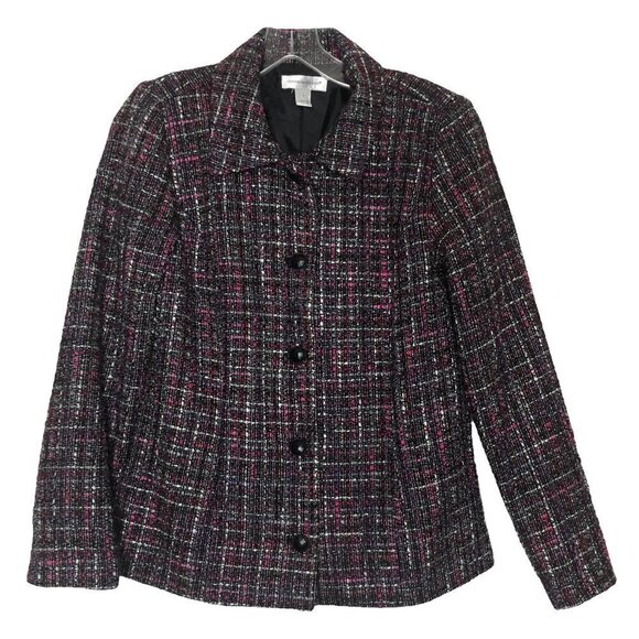 Christopher & BANKS Wool Tweed Button Front Blazer Black, White & Pink - Small - Picture 1 of 6